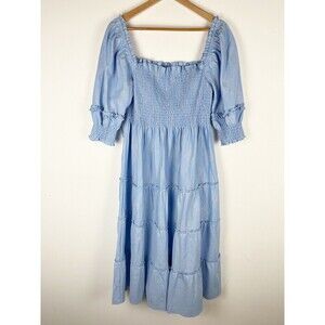 Hill House ‘Ellie Nap Dress’ light blue with glitter check Midi Dress - size L